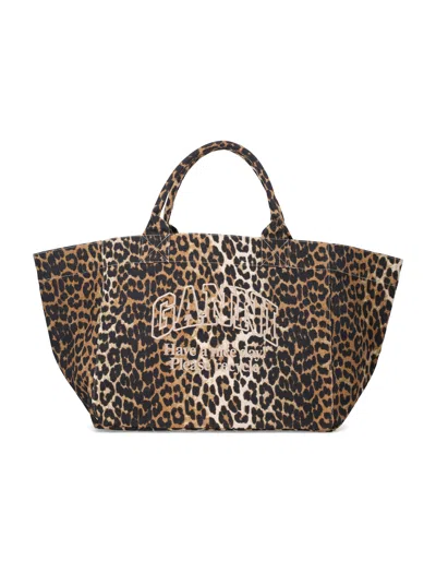 Ganni Leopard Xxl Tote Bag In Animal Print