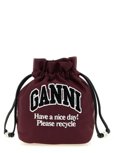 Ganni ' Logo' Pouch In Burgundy