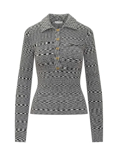 GANNI GANNI GANNI LONG-SLEEVED JACQUARD SWEATER WITH BUTTONS