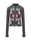 Ganni Long-sleeved Polo Shirt With Argyle Pattern In Gray