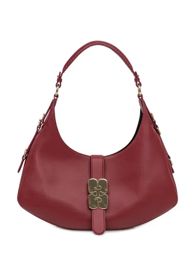 GANNI GANNI GANNI RED LEATHER SHOULDER BAG WITH LOGO CLOSURE