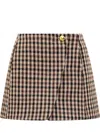 Ganni Womens Chicory Coffee Checked Gold-toned Button Wool-blend Mini Skirt In Brown