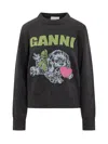 Ganni Sweater With Dog Graphics In Black