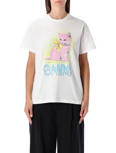 GANNI GANNI GANNI WHITE KITTY COTTON T-SHIRT