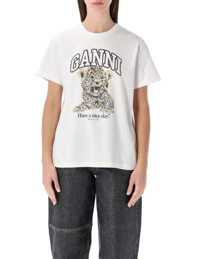 GANNI GANNI GANNI WHITE LEOPARD GRAPHIC T-SHIRT
