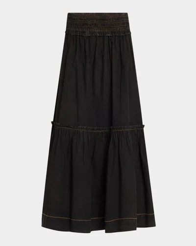 Ganni Garment-dyed Smocked Maxi Skirt