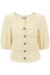 Ganni Seersucker Gathered Blouse