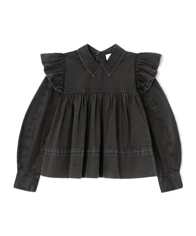 Ganni Gathered Collared Blouse In Black