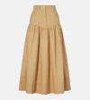 Ganni Gathered Cotton And Linen Maxi Skirt In Brown