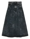 Ganni Black Washed Denim Long Skirt In Black
