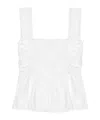 Ganni Gathered Detailing Peplum Blouse In White