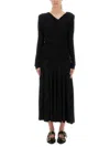 Ganni Interlock Jersey Crossover Ruched Long Dress Dresses Black In Black