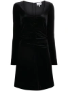 GANNI GATHERED MINI DRESS WOMAN BLACK IN VELVET