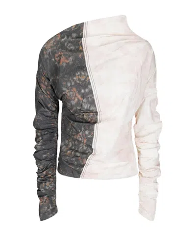 Ganni Gathered Panelled High Neck Blouse In Black