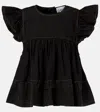 Ganni Garment-dyed Flutter-sleeve Babydoll Top In Black