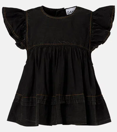 Ganni Gathered Peplum Denim Top In Blue