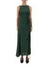 Ganni Gathered Satin Dress In Green