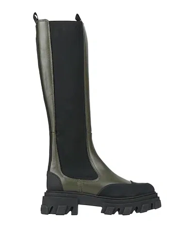 Ganni Genuine Leather Platform Boots In Green