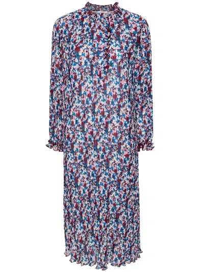 Ganni Ruffled Pleated Floral-print Recycled-georgette Midi Dress In Multi