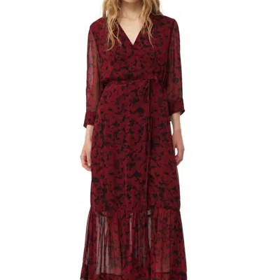 Ganni Red Printed Light Georgette Wrap Midi Dress