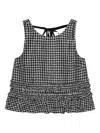 Ganni Crinkled Check Frill Top In Black