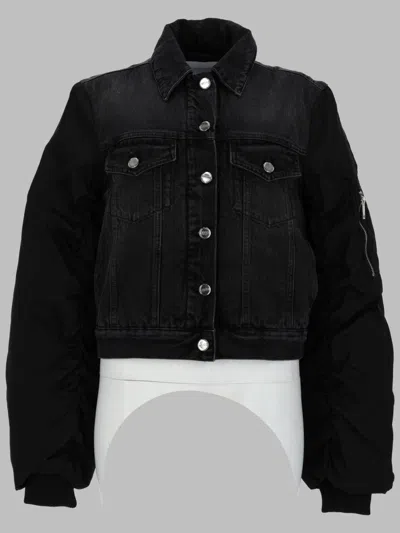 Ganni Cropped Denim Puffer Jacket In Black