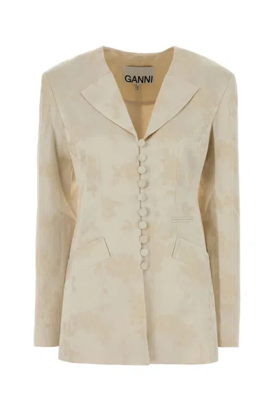 Ganni Satin Blazer Tailored Front Pockets Long Sleeves In Neutral