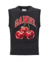 Ganni Sleeveless Intarsia Knit Crew Neck Top In Gray
