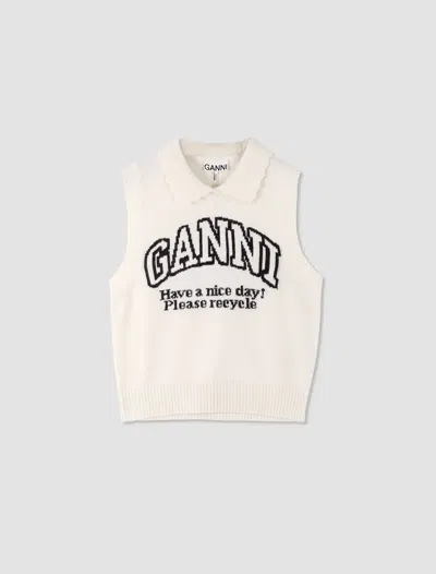 Ganni Gilet Con Grafica E Collo In White