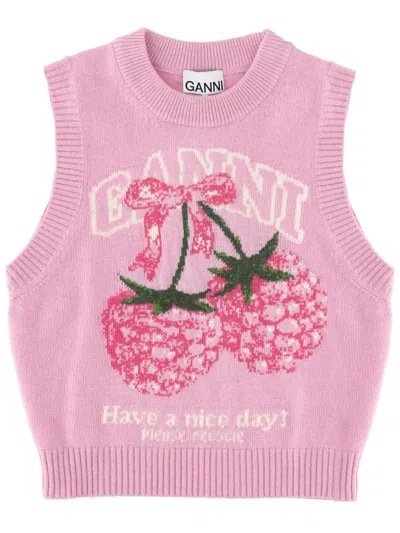 Ganni Gilet Con Grafica In Pink