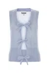 Ganni Heather Blue Sleeveless Cardigan With Bows