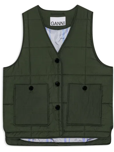 GANNI GILET SQUADRATO TRAPUNTATO VERDE