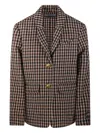Ganni Checked Single-breasted Wool Blazer In Brown