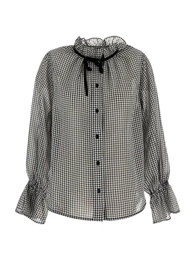 Ganni Black Vichy Printed Shirt In Multi