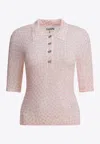 Ganni Checkered Pattern Ribbed Hem Short Sleeves Polo In Burgundy