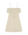 Ganni Gingham Check-print Ruffled Minidress In Nude