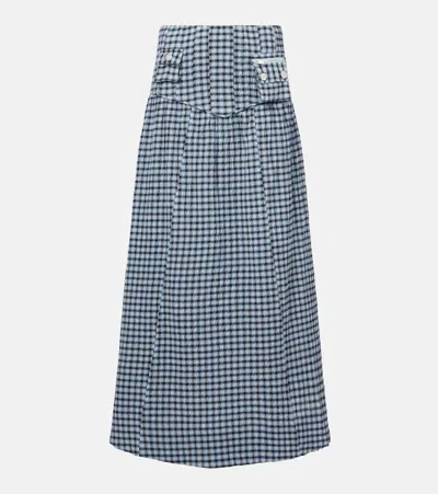 GANNI GINGHAM HIGH-RISE COTTON-BLEND MAXI SKIRT