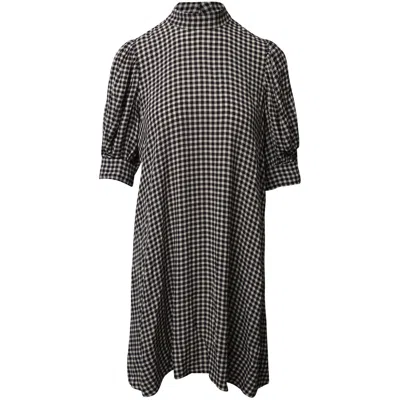 Ganni Gingham Mini Dress In Multicolor Viscose In Black