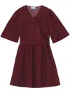 Ganni Red & Black Tie String Wrap Minidress In Red