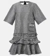 Ganni Black & White Crinkled Check Mini Dress