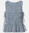 Ganni Womens Soft Chambray Seersucker Tie-side Check Woven Top