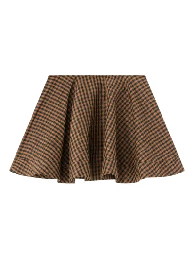 Ganni Gingham Skirt In Brown