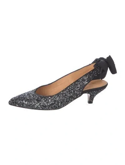 Pre-owned Ganni Glitter Patterned Slingback Pumps In Black