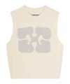 Ganni Beige Recycled Wool Blend Vest With Contrasting Front Logo In White