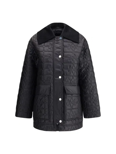 Ganni Glossy Finish Down Jacket In Black