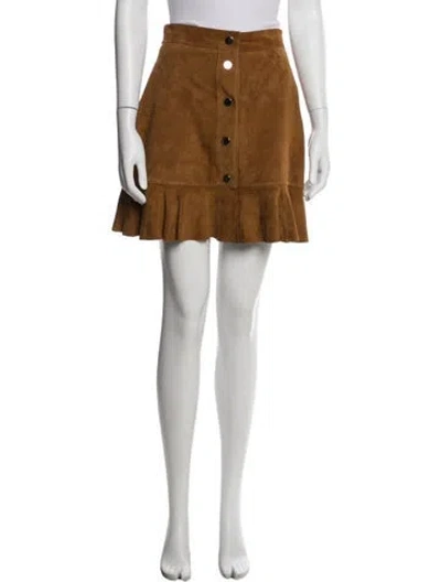 Pre-owned Ganni Goat Leather Mini Skirt In Brown