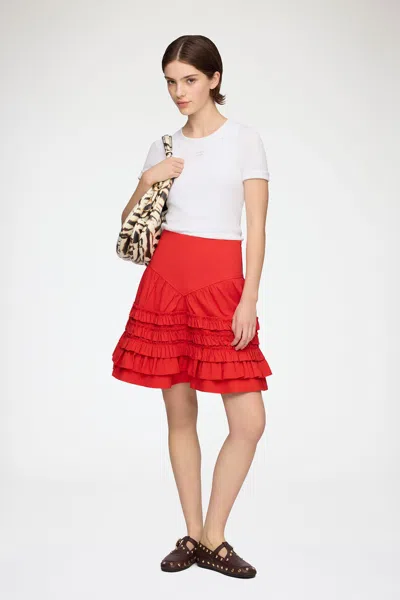 Ganni Stretch Cotton Mini Skirt In Red
