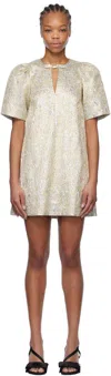 Ganni Metallic Cloque A-shaped Mini Dress In Gold Silver In 012 Gold/silver
