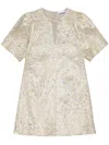 Ganni Metallic Cloque A-shaped Mini Dress In Gold Silver In Neutrals