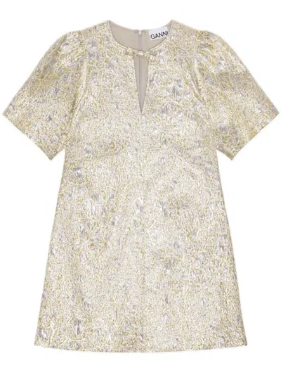 GANNI GANNI GOLD AND SILVER TEXTURED MINI DRESS